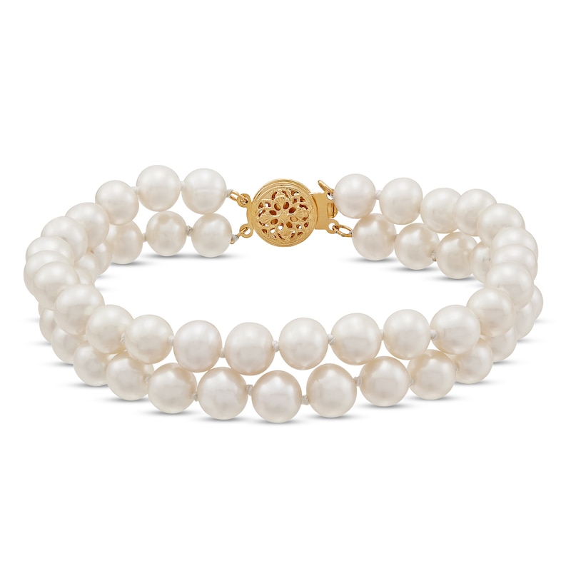 Cultured Pearl Strand Bracelet 14K Yellow Gold 7.75"