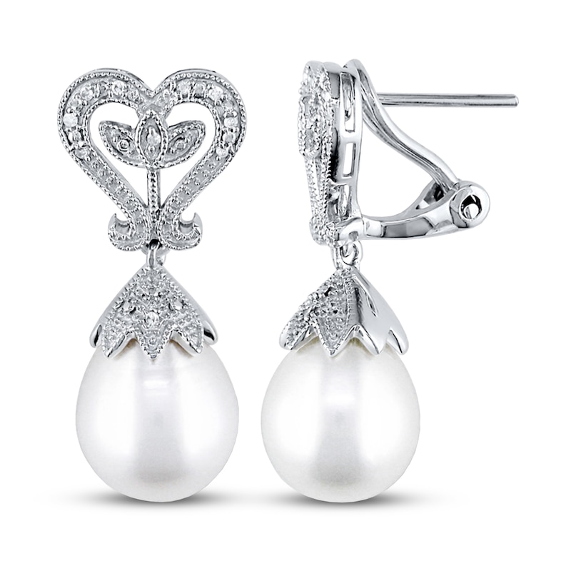 Main Image 1 of Cultured Pearl Earrings 1/20 ct tw Diamonds Sterling Silver