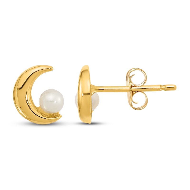 Main Image 1 of Half Moon Freshwater Cultured Pearl Stud Earrings 14K Yellow Gold