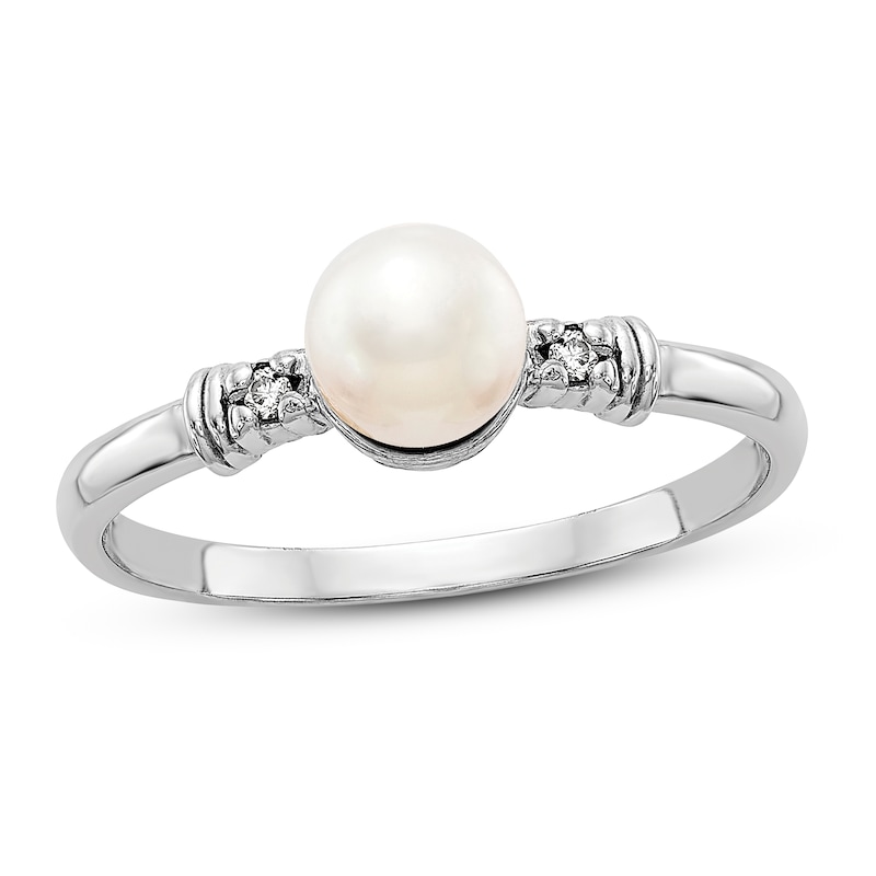 Main Image 1 of Freshwater Cultured Pearl Ring Diamond Accent 14K White Gold