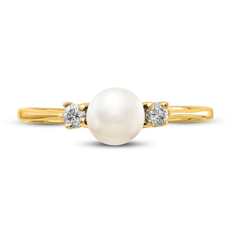 Main Image 3 of Freshwater Cultured Pearl Ring 1/15 ct tw Diamonds 14K Yellow Gold