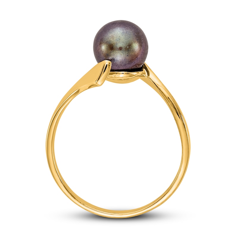 Black Freshwater Cultured Pearl Ring 14K Yellow Gold