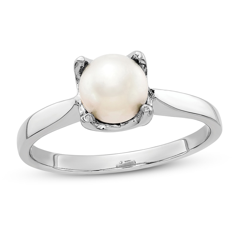 Freshwater Cultured 8-8.5mm Pearl & Diamond 14kt White Gold Ring