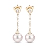 Thumbnail Image 1 of Akoya Cultured Pearl Drop Earrings 1/10 ct tw Diamonds 14K Yellow Gold