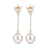 Thumbnail Image 0 of Akoya Cultured Pearl Drop Earrings 1/10 ct tw Diamonds 14K Yellow Gold