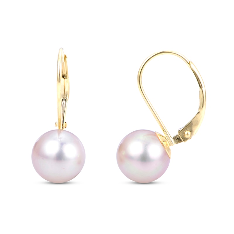 Main Image 1 of Akoya Cultured Pearl Drop Earrings 14K Yellow Gold