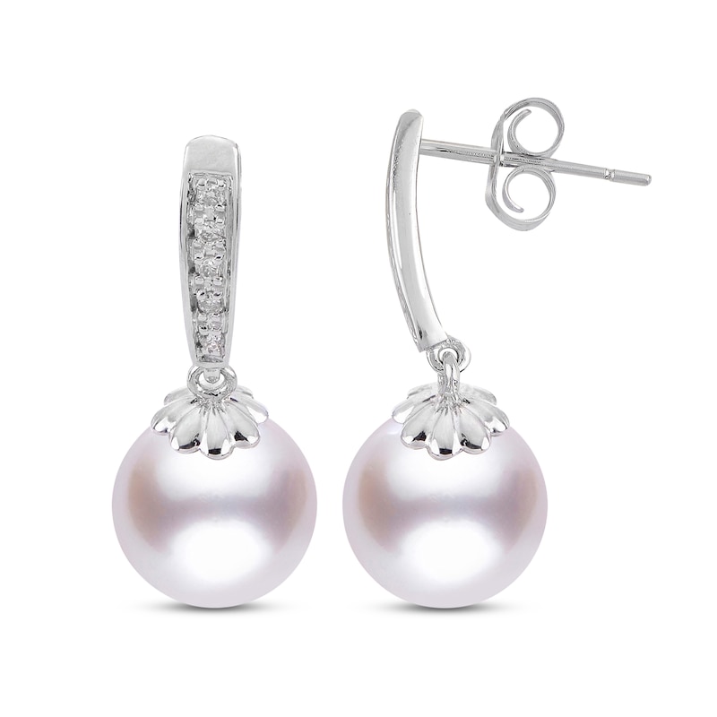 Main Image 1 of Akoya Cultured Pearl Drop Earrings 1/20 ct tw Diamonds 14K White Gold