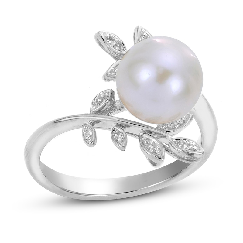 Cultured Freshwater Pearl Ring White Topaz Sterling Silver