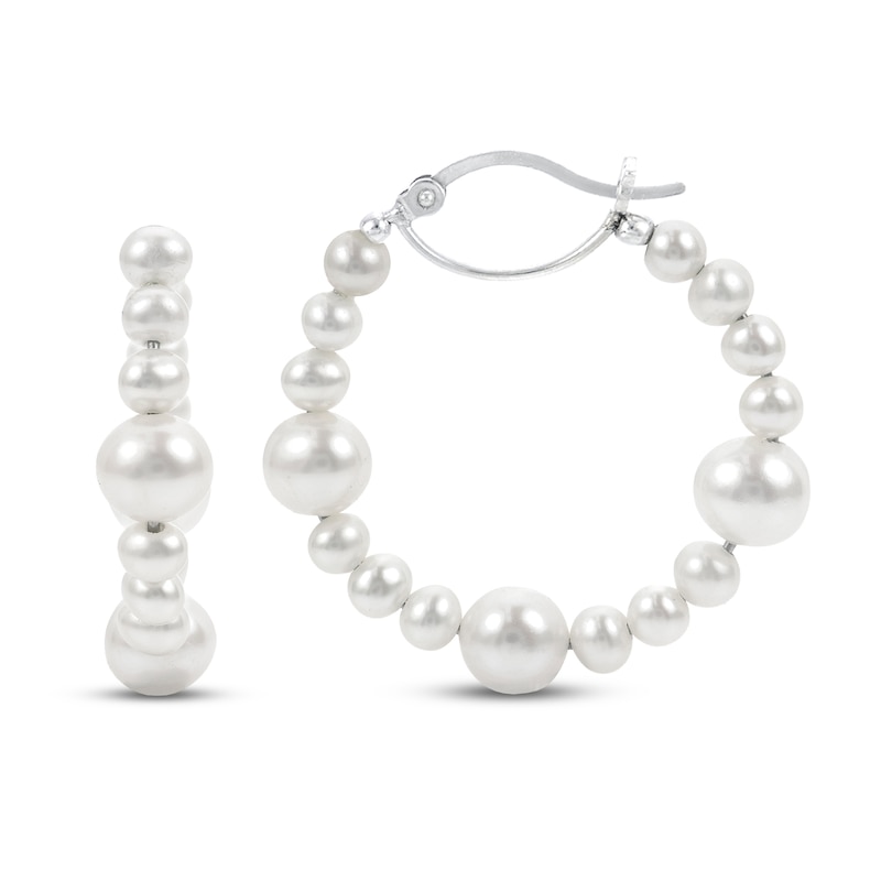 Main Image 1 of Freshwater Cultured Pearl Hoop Earrings Sterling Silver