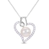 Thumbnail Image 1 of Freshwater Cultured Pearl Heart Necklace White Topaz Sterling Silver