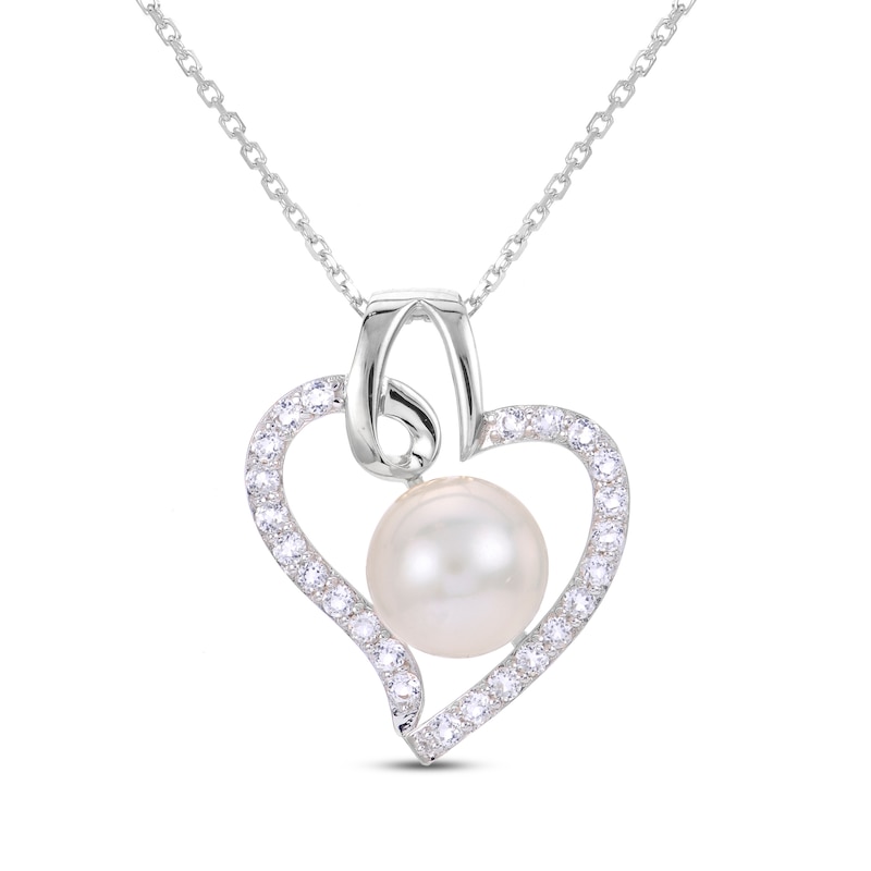 Freshwater Cultured Pearl Heart Necklace White Topaz Sterling Silver ...