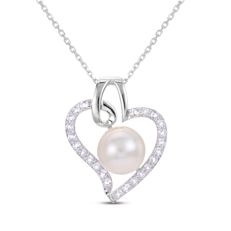 Freshwater Cultured Pearl Heart Necklace White Topaz Sterling Silver