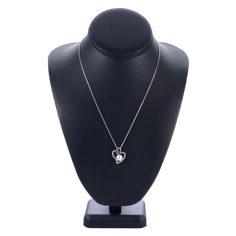 Main Image 2 of Freshwater Cultured Pearl Heart Necklace White Topaz Sterling Silver