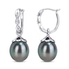 Thumbnail Image 1 of Tahitian Cultured Pearl Dangle Earrings Diamond Accents 10K White Gold
