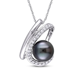 Tahitian Cultured Pearl Necklace 1/4 ct tw Diamonds 10K White Gold