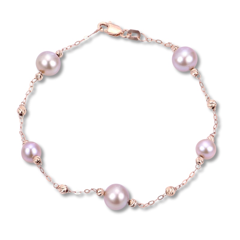 Main Image 1 of Freshwater Pink Cultured Pearl Bracelet 14K Rose Gold