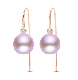 Pink Freshwater Cultured Pearl Threader Earrings 1/15 ct tw Diamonds 14K Rose Gold