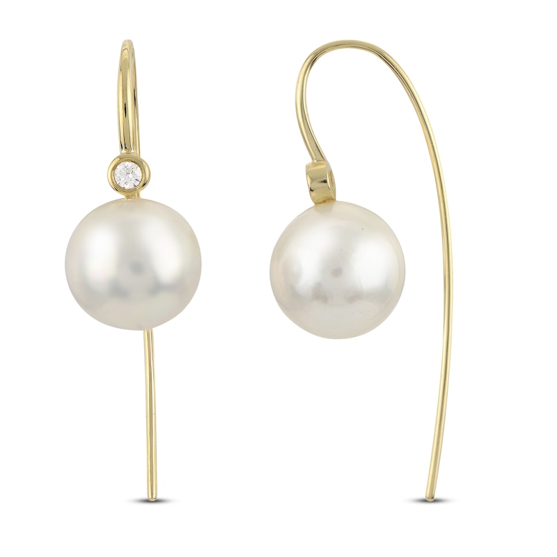 Freshwater Cultured Pearl Threader Earrings 1/8 ct tw Diamonds 14K Yellow Gold