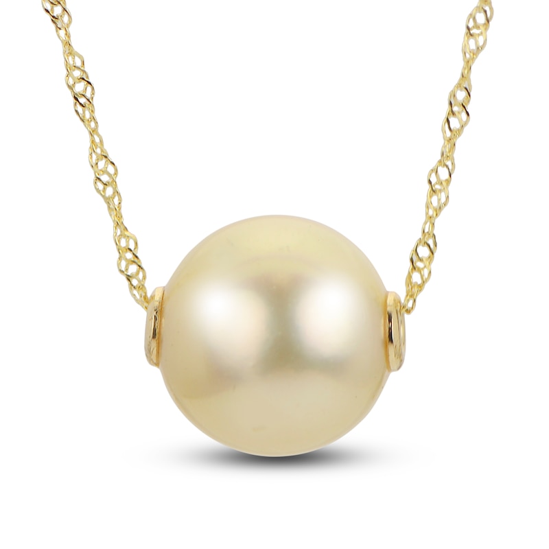Main Image 1 of South Sea Golden Cultured Pearl Drop Necklace 14K Yellow Gold