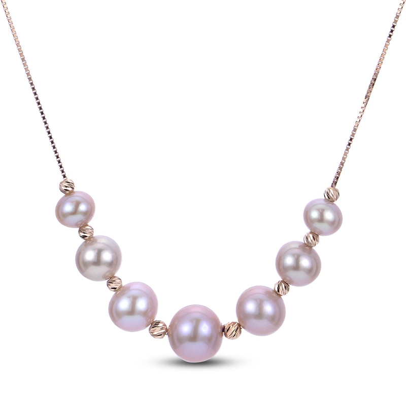Main Image 1 of Diamond-Cut Pink Freshwater Cultured Pearl Necklace 14K Rose Gold