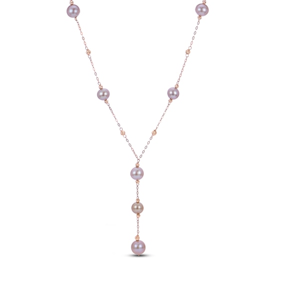 Pink Freshwater Cultured Pearl Y Necklace 14K Rose Gold