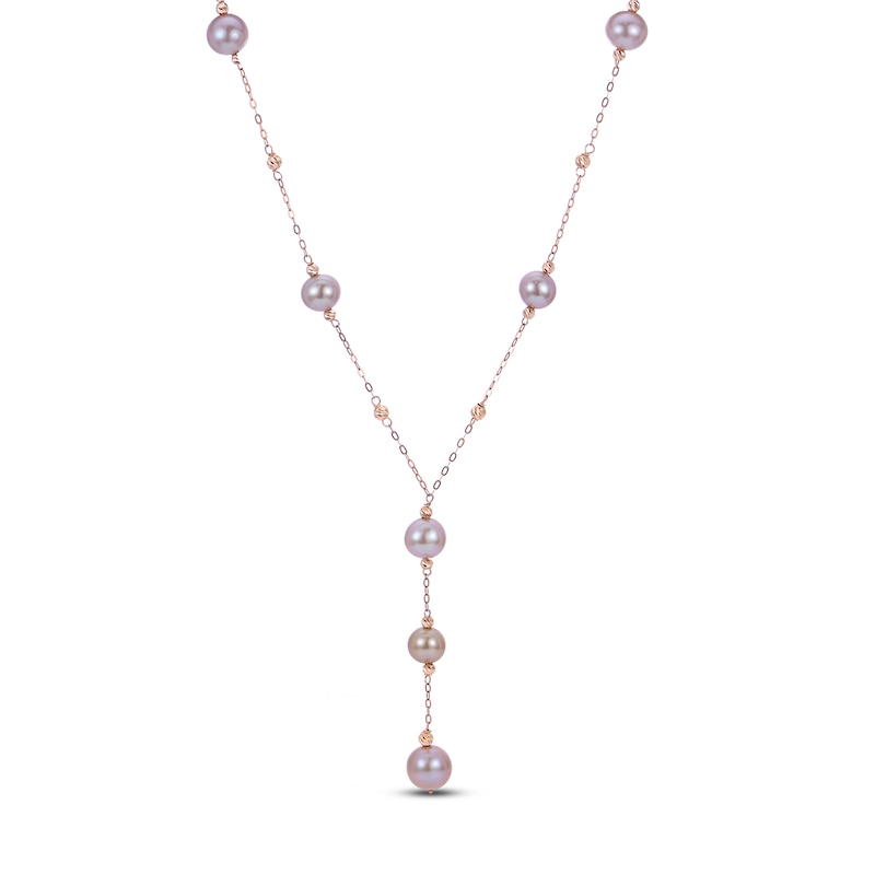 Pink Freshwater Cultured Pearl Y Necklace 14K Rose Gold