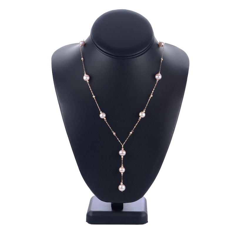 Pink Freshwater Cultured Pearl Y Necklace 14K Rose Gold