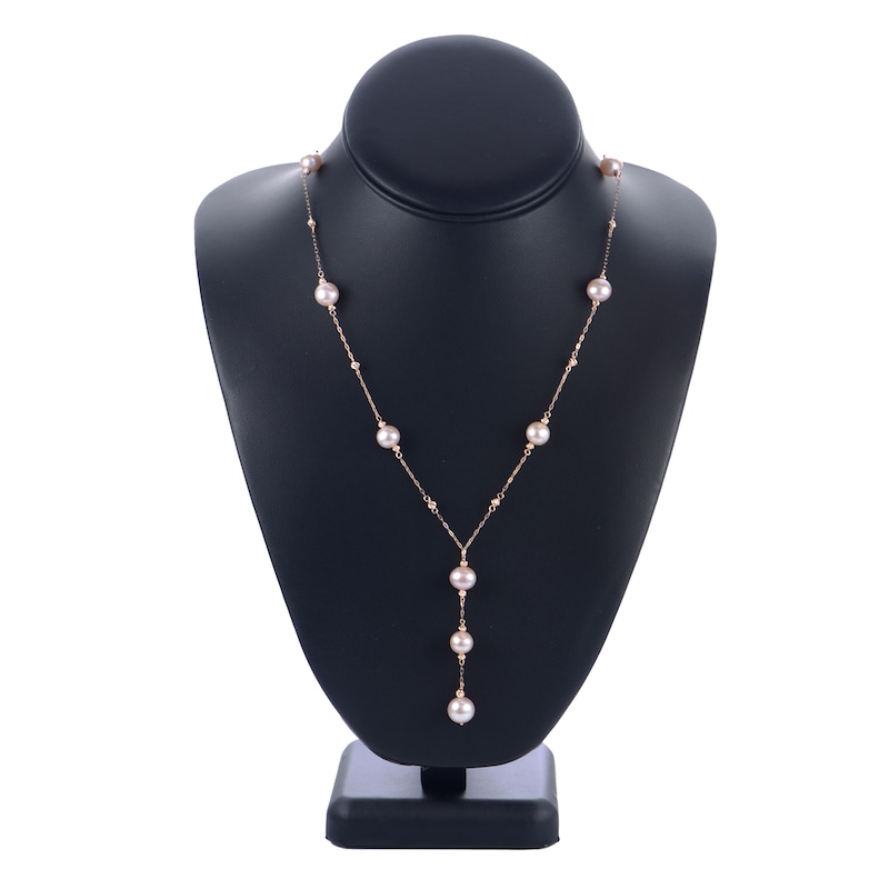 Main Image 2 of Pink Freshwater Cultured Pearl Y Necklace 14K Rose Gold