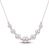 Thumbnail Image 1 of Diamond-Cut Akoya Cultured Pearl Necklace 14K Yellow Gold