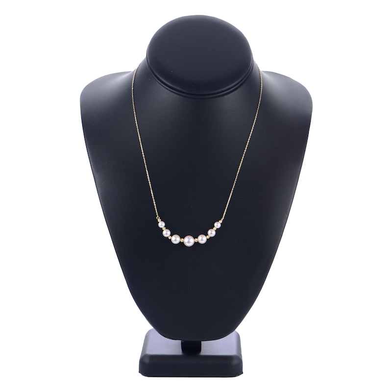 Main Image 2 of Diamond-Cut Akoya Cultured Pearl Necklace 14K Yellow Gold
