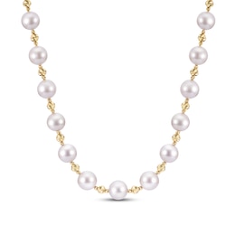 Diamond-Cut Cultured Akoya Pearl Necklace 14K Yellow Gold