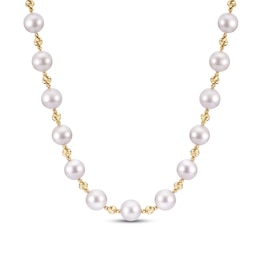 Diamond-Cut Akoya Cultured Pearl Necklace 14K Yellow Gold