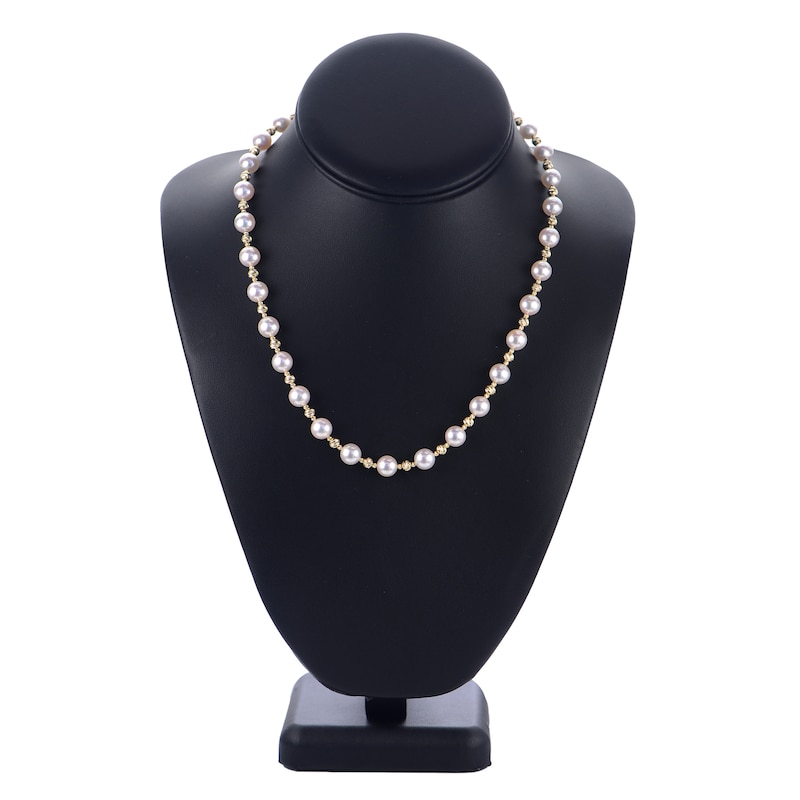 Main Image 2 of Diamond-Cut Akoya Cultured Pearl Necklace 14K Yellow Gold
