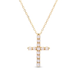 Freshwater Cultured Pearl Cross Necklace 14K Yellow Gold