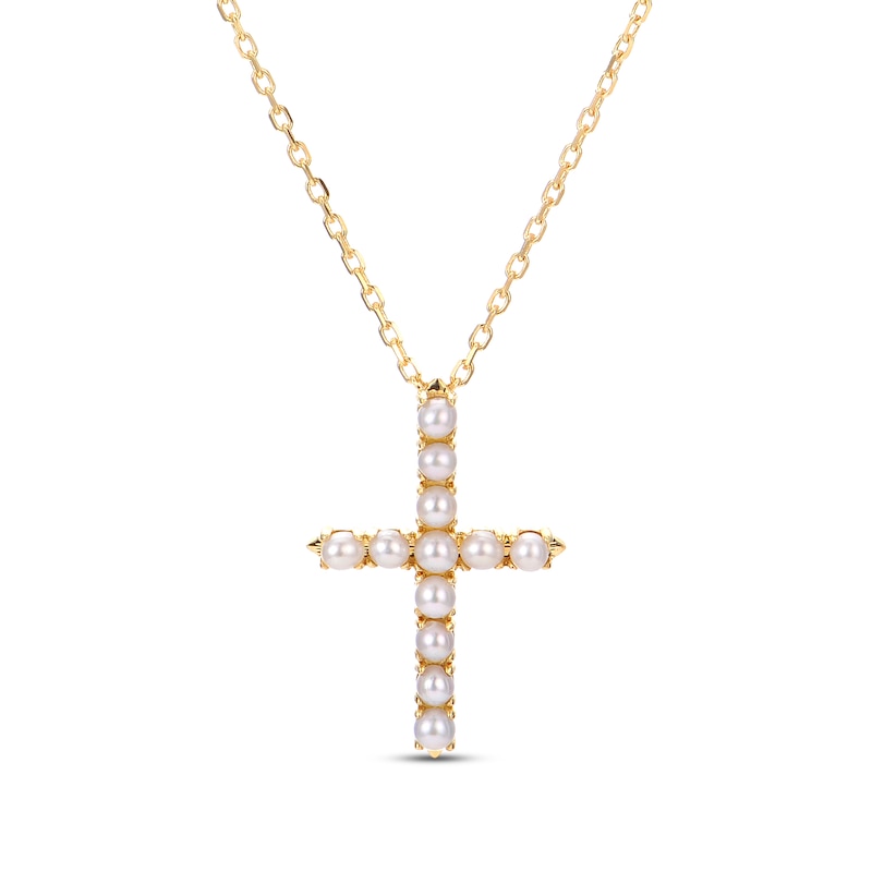 Freshwater Cultured Pearl Cross Necklace 14K Yellow Gold | Jared