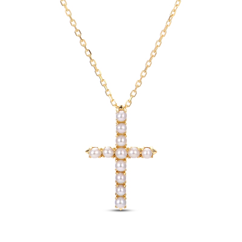 Main Image 1 of Freshwater Cultured Pearl Cross Necklace 14K Yellow Gold