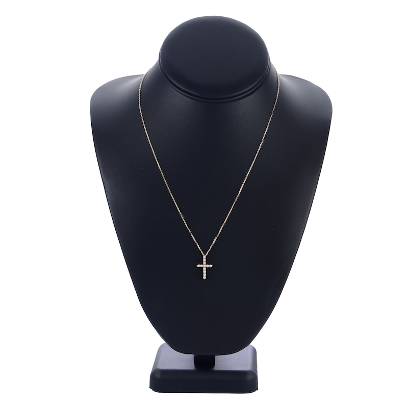 Main Image 2 of Freshwater Cultured Pearl Cross Necklace 14K Yellow Gold