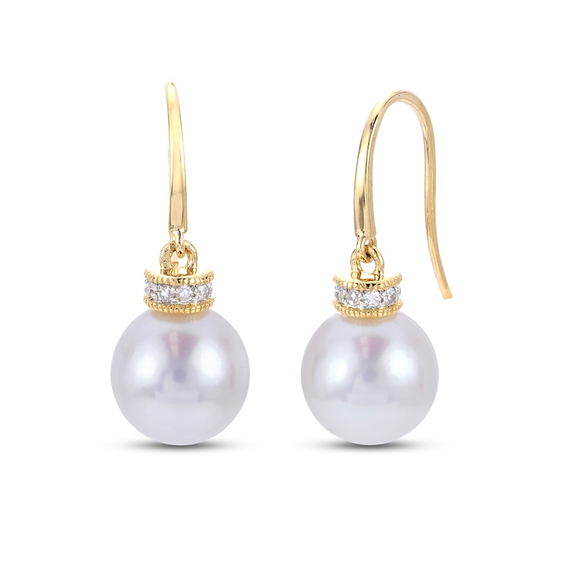Main Image 1 of Freshwater Cultured Pearl Dangle Earrings 3/4 ct tw Diamonds 14K Yellow Gold