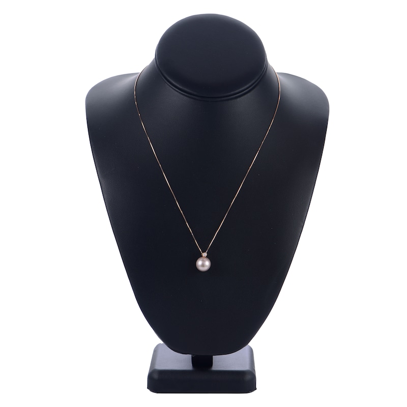 Main Image 2 of Pink Freshwater Cultured Pearl Necklace Diamond Accent 14K Rose Gold