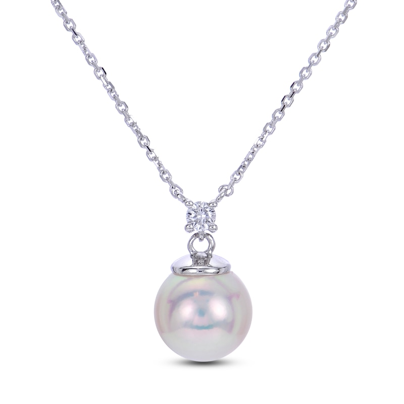 Main Image 1 of Akoya Cultured Pearl Necklace 1/20 ct tw Diamonds 14K White Gold