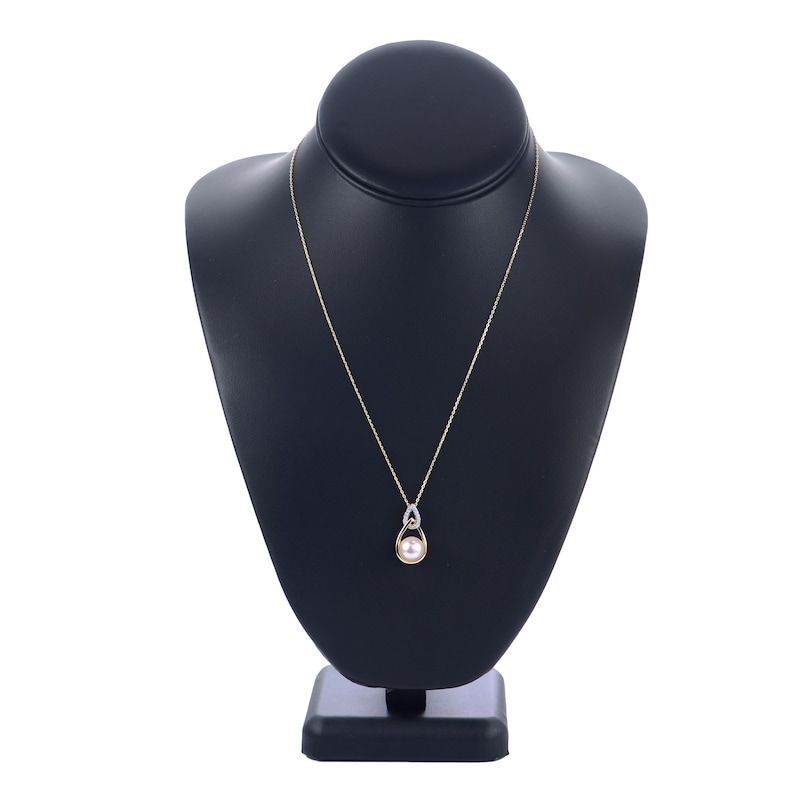 Main Image 2 of Akoya Cultured Pearl Necklace 1-1/2 ct tw Diamonds 14K Yellow Gold