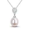 Thumbnail Image 1 of Freshwater Cultured Pearl & Natural Aquamarine Necklace 1/15 ct tw Diamonds 10K White Gold
