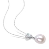 Thumbnail Image 3 of Freshwater Cultured Pearl & Natural Aquamarine Necklace 1/15 ct tw Diamonds 10K White Gold