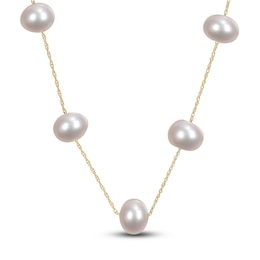 Cultured Freshwater Pearl Tin Cup Necklace 10K Yellow Gold
