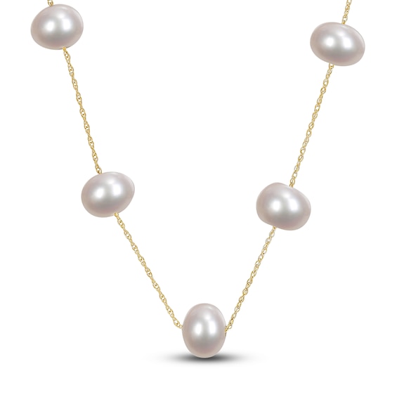 Freshwater Cultured Pearl Tin Cup Necklace 10K Yellow Gold