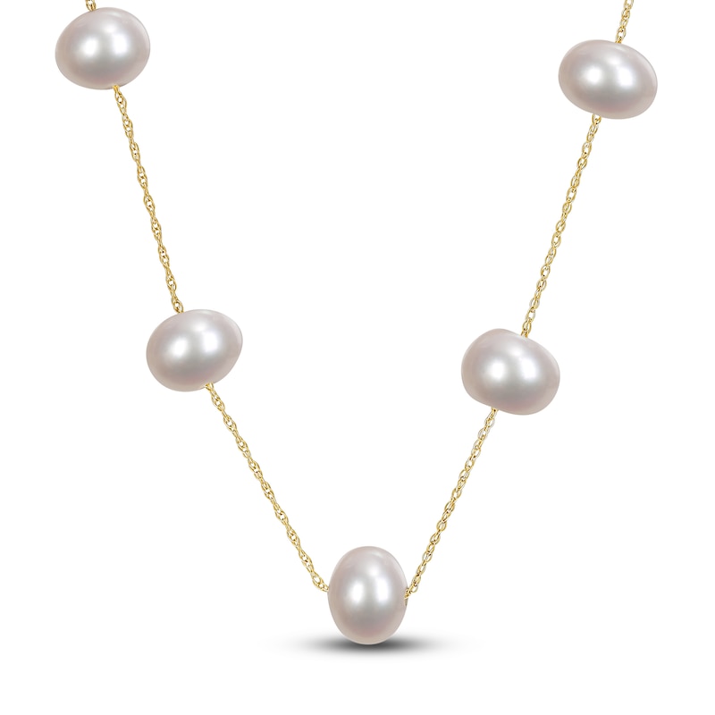 Main Image 1 of Freshwater Cultured Pearl Tin Cup Necklace 10K Yellow Gold