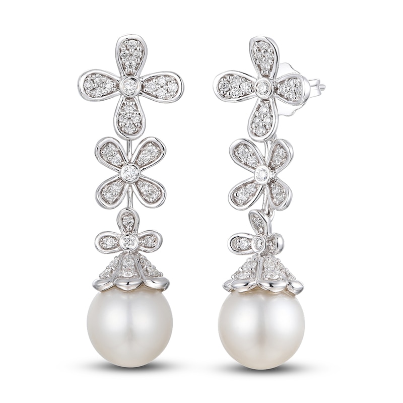Main Image 1 of Le Vian Cultured Pearl Earrings 1/2 ct tw Diamonds 14K Vanilla Gold