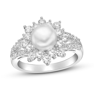 Cultured Pearl & Lab-Created White Sapphire Ring Sterling Silver | Jared
