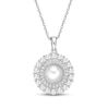 Thumbnail Image 1 of Cultured Pearl & Lab-Created White Sapphire Pendant Necklace Sterling Silver 18"