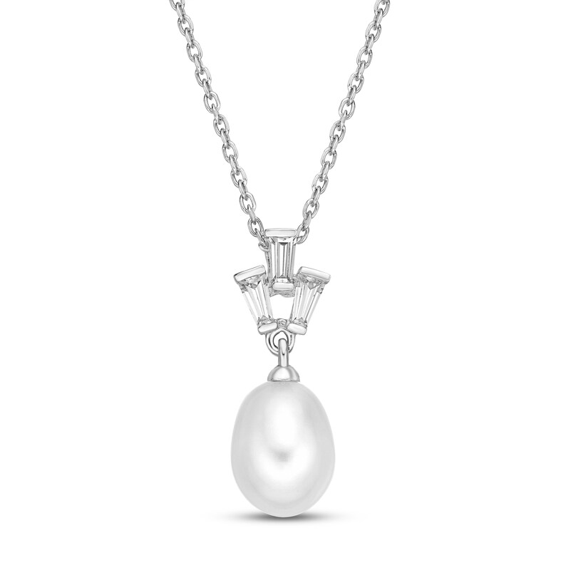 Cultured Pearl & Lab-Created White Sapphire Pendant Sterling Silver 18"